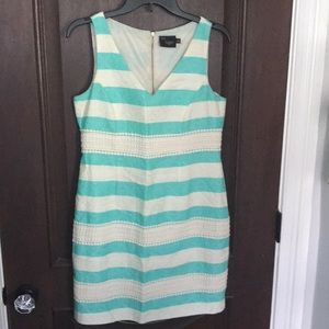 A-line dress baby blue/white striped with lace